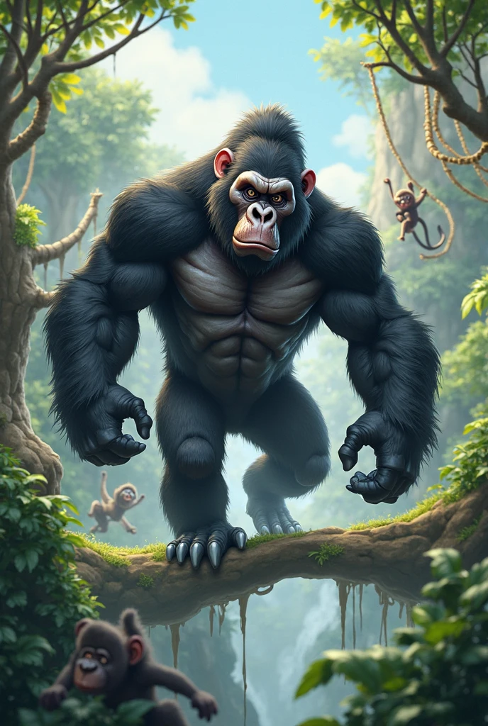 An animated gorilla waving with one hand, He is very strong