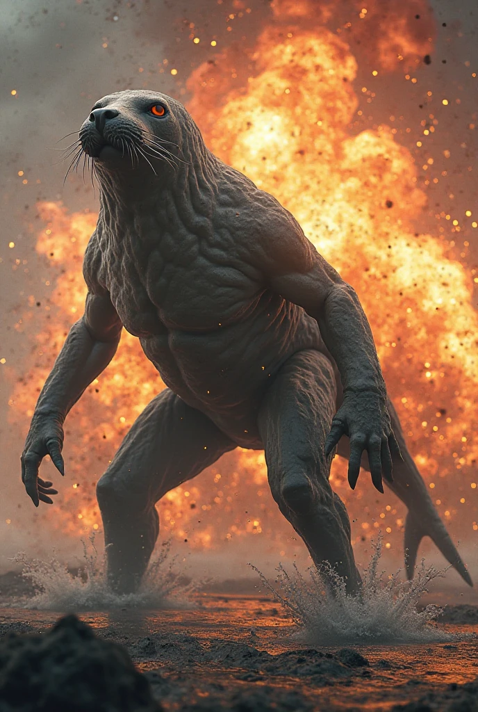 Generate an anime style art image of a very strong man , and quite scary,he must be running barefoot and anime style art