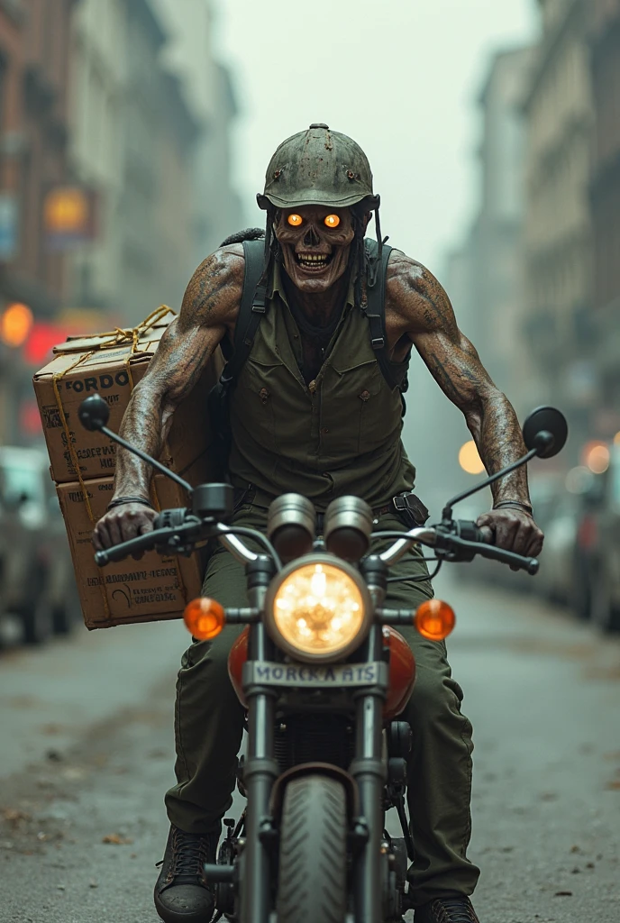 Zombie on a motorbike running from a police cruiser on a highway. (((Luis Royo style color pencil illustration, detailed background)))