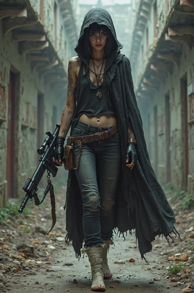 A half-cyborg cowboy with futuristic revolvers in a post-apocalyptic world, Its parts are rusting