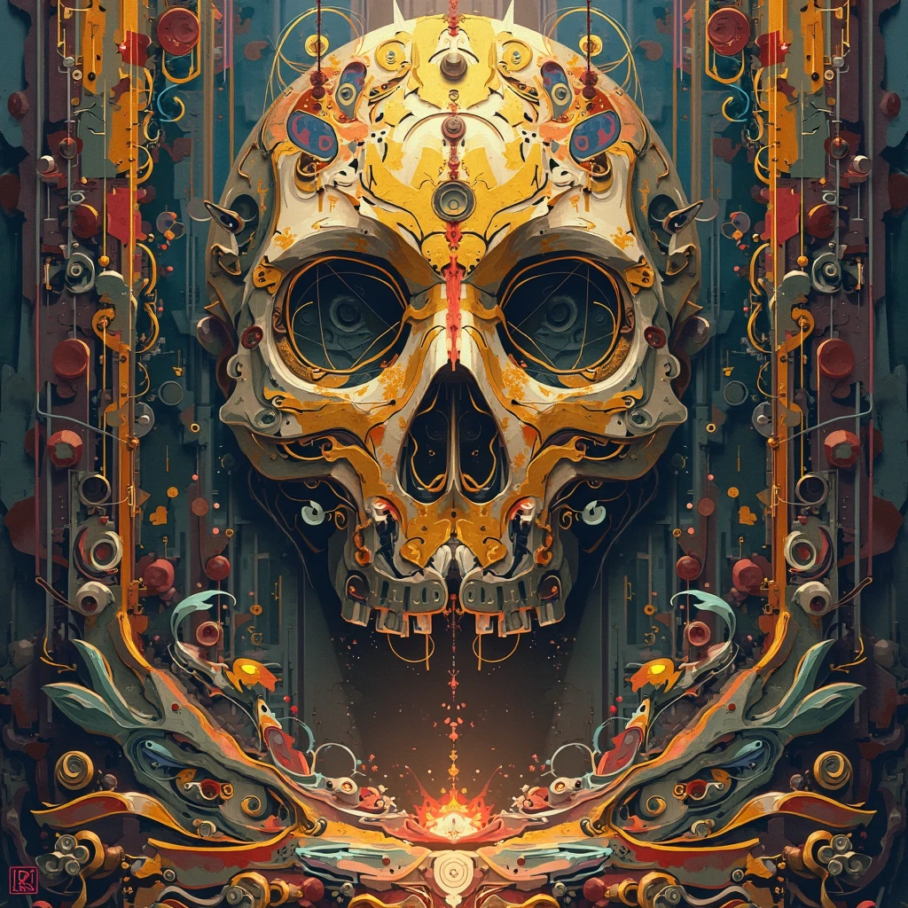(masterpiece, best quality :1.3), Extremely detailed, complex, 8K, Human Development Report, wallpaper, light, (Glowing red, 十字形glow, Blooming flowers)), gun, (Shooting Stance), glow, crown, armor, Glowing red eyes, Metal Mecha, Metal Wings, Fantastic transparent jellyfish parasitizing a hornworm skull)), Abstract twisted jellyfish tentacles, altar, A set of transparent tentacles above the skull, (Dark sunglasses, Highly reflective lenses, Rainbow around the skull), The vibrant circular composition only illustrates the influence of various structural forces. (Steampunk decorative elements, gear, and other elements). pointer, Chain decoration combination,