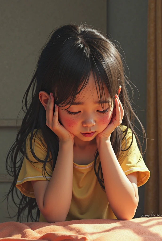 Silhouette of a woman closing her eyes、Childhood memories projected onto the female silhouette。