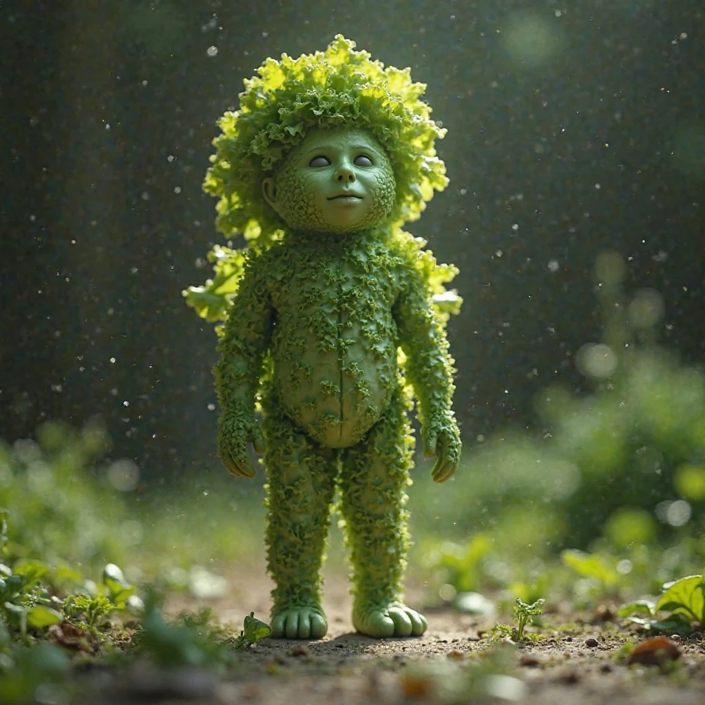 a bunch of different and mysterious plants in a conservatory, along with a child who was transformed into a tree and has green leaves in his hair. 