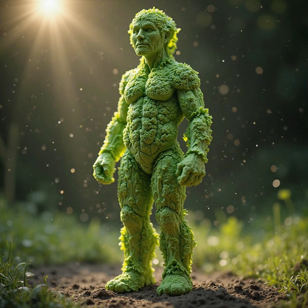 Statue made of glass, a vegetable man, cabbage man, Chinese cabbage is body, (intricate details: 1.3), (masterpiece), best quality, ultra detail, (realism: 1.3) Unreal Engine 5 rendering, 3d rendering lighting, reflection and refractive lighting glow, (diamond effect)