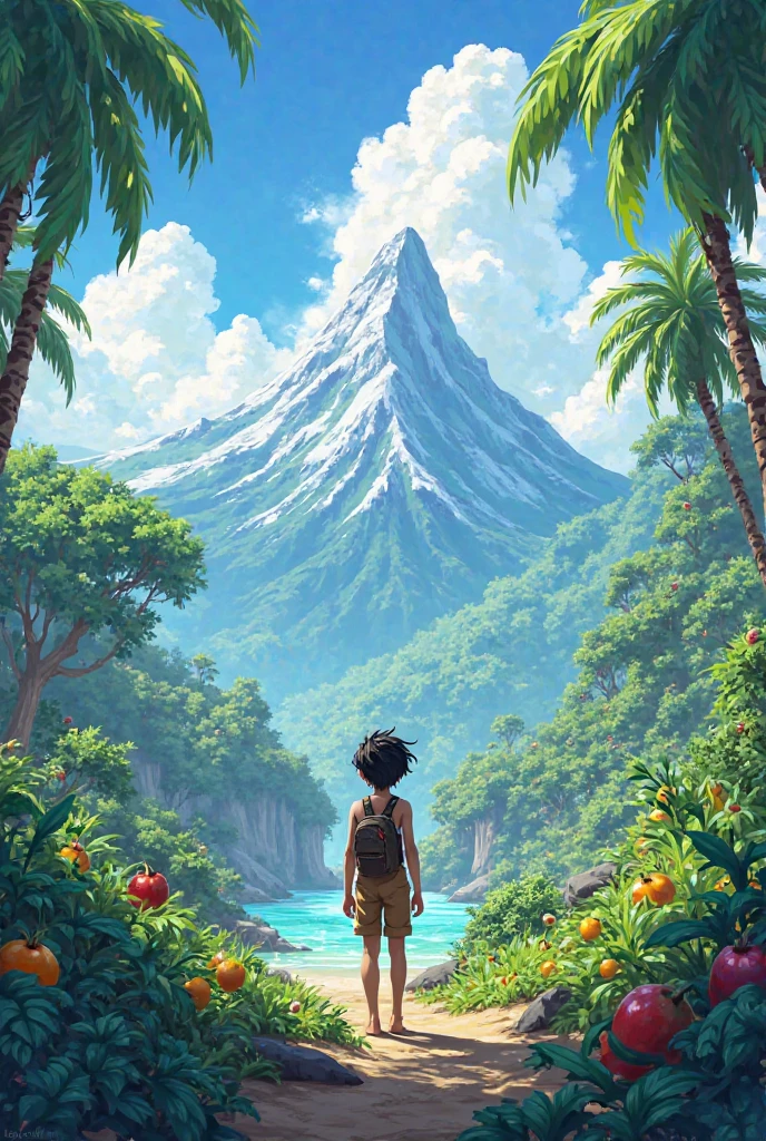 Boy standing inside a cave where sunlight reaching like a heaven and beautiful waterfall ocurring 