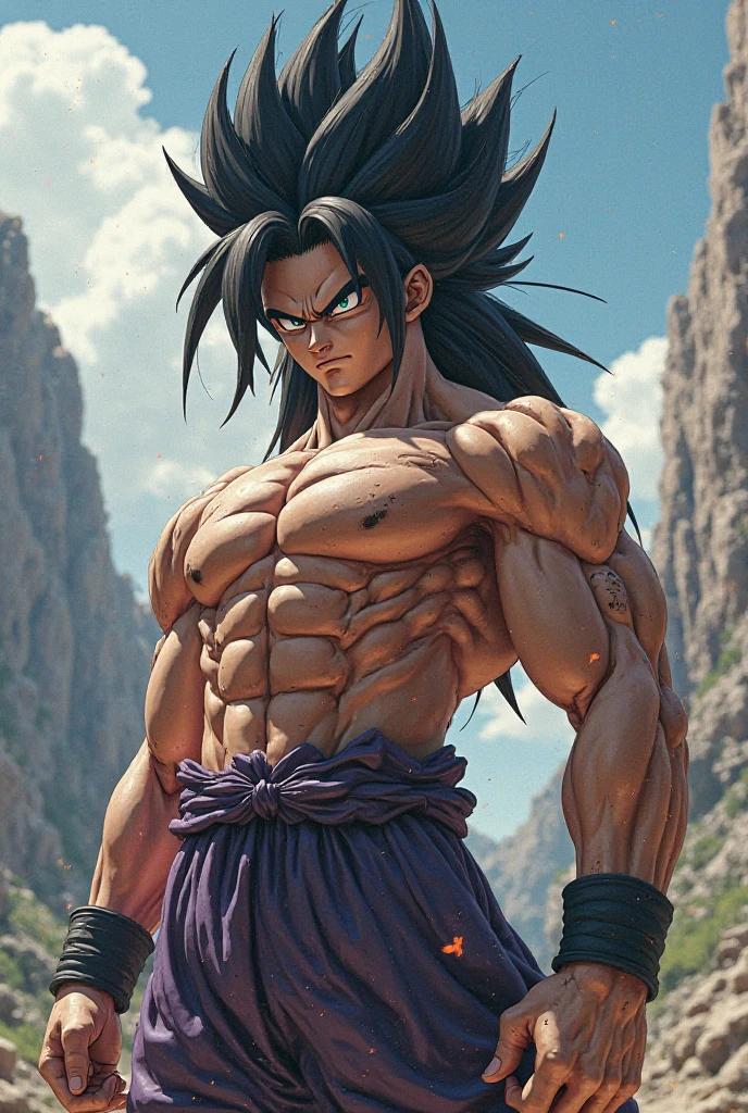 man with muscle , black hair, super saiya, dragon ball, lightening 