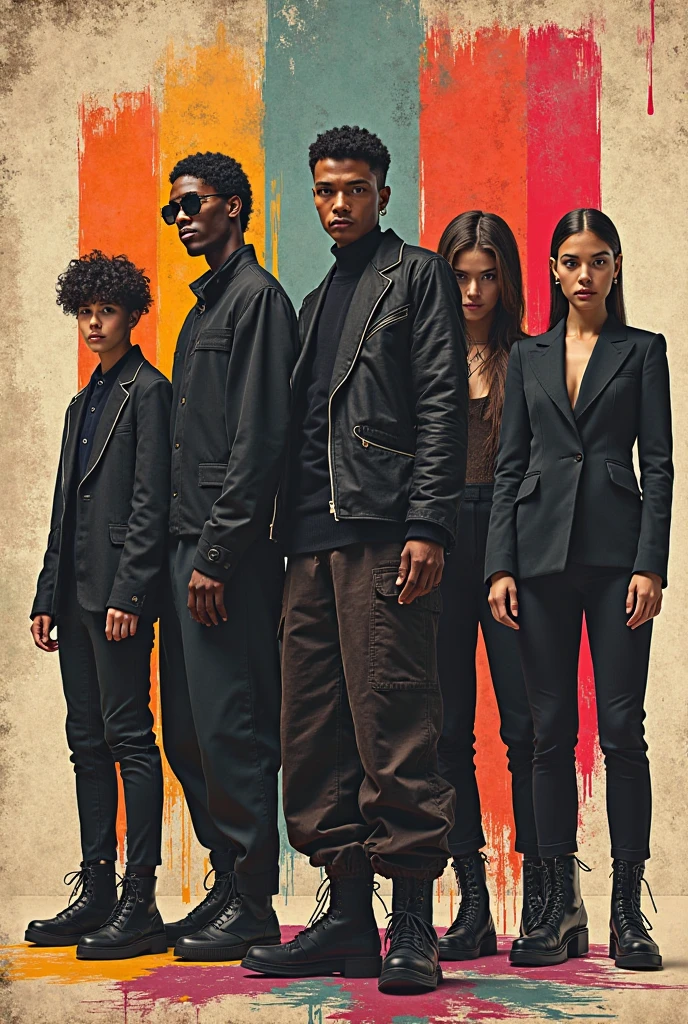 make a picture of a gangsters group of 8 people and armed with the words Dark Angel