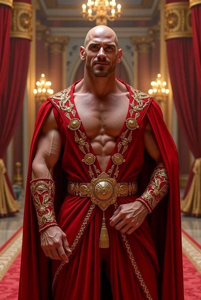 4k, highest resolution, best quality, perfect colors, perfect shadows, perfect lighting, Posted on E621, (European red model male red male, (eyes color red), (shaved face red. ), hairy model, the, hairy art , ((portrait)), male, (two tone skin), hairy body, yellow eyes, (hands on thighs:1.4), facing viewer with legs apart, (seductive face:1.2), fit body , perfect male body, (( European costume shirt Rome Greek and red and gold Roman costume with extremely detailed ruby jewelry , peach skin, Auburn Hair, master piece, Absurdoo)), (topless), ((Looking at Viewer ) ), Rome Greek and Red and Gold Roman Costume with Extremely Detailed Ruby Jewelry Male, (Genital Overflow), Best Quality, Realistic, Realistic, Award-Winning Illustration, (Highly Detailed Texture of Face and Face Skin), (Full Body) , (Complicated Detail: 1.2), (Fine Detail), (Complicated Detail), (Cinematic Lights, Better Backlight Quality), Sharp Lines, Sharp Focus, Official Artwork, Unity 8k Paperback Wall, Absurd, Unbelievably Absurd, Size Huge file footage, Ultra-Girl, fantasy art, RTX,((Award winning studio closing scene)), , (Shut up), , perfect hands, beautiful detailed eyes, perfect face