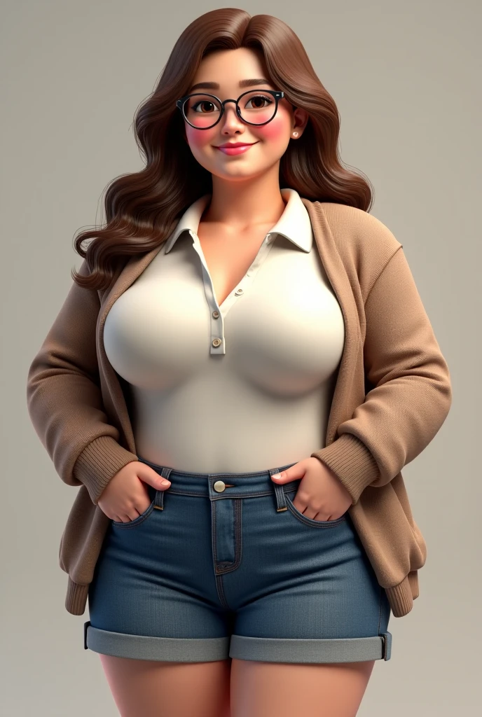 (best quality, highres, ultra-detailed, realistic:1.37), slim, annoyed, solo, a middle-aged futanari woman in tight jeans. (The woman has a huge massive  bulge in her crotch), causing a noticeable protrusion in her black jeans.  She wears glasses and looks like a Karen.