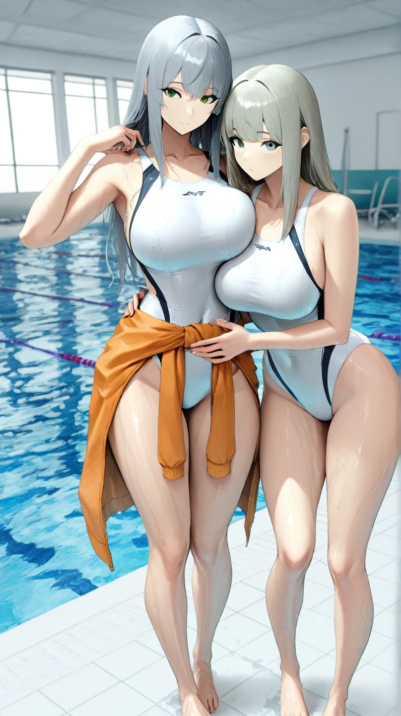 2girls,Childlike big breasts,Competitive swimwear,Swim in the pool,