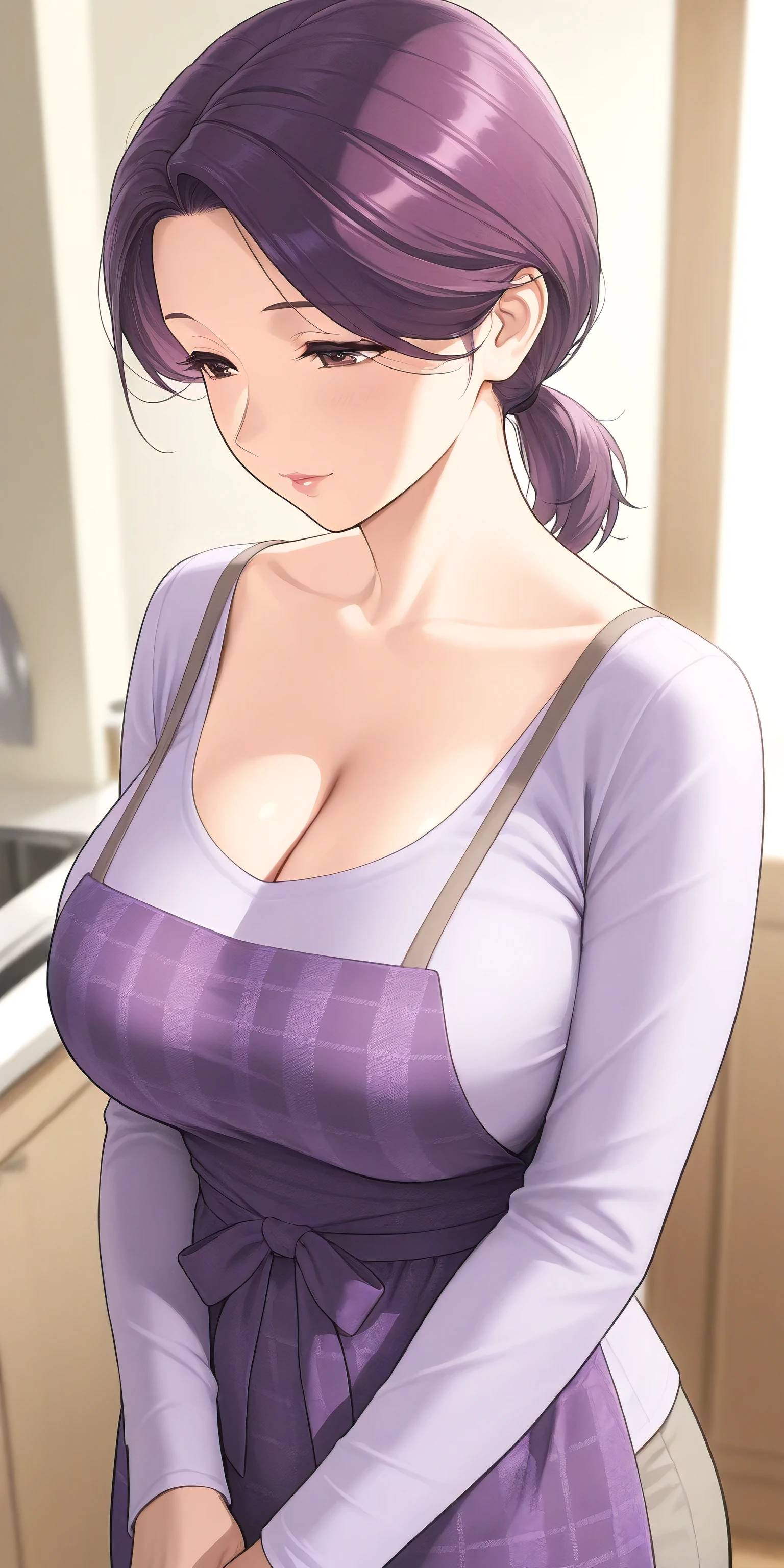 Raiden shouted, purple hair, purple eyes , (((big breasts))), exclamation mark, moan, many hearts,spoken heart, comic strip,
(moving line, motion blur)lots of heart speech bubbles,(((off shoulder sweater)))