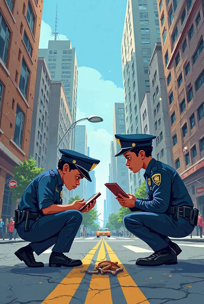 A female police officer speaking softly, reassuring a young girl and saying "Don't be nervous, we're just here for routine questioning." A peaceful street scene with sunlight filtering through the leaves, the police officer holding a questionnaire, ,in the style of the stars art group xing xing, 32k, best quality, masterpiece, super detail, high details ,