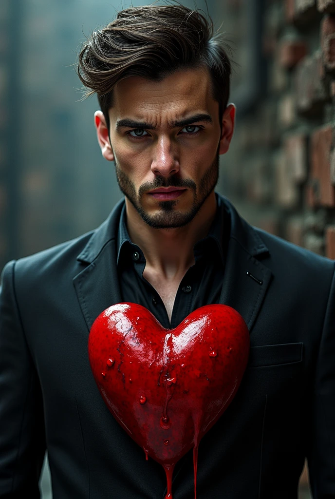 Man holding a heart in his hand full of blood