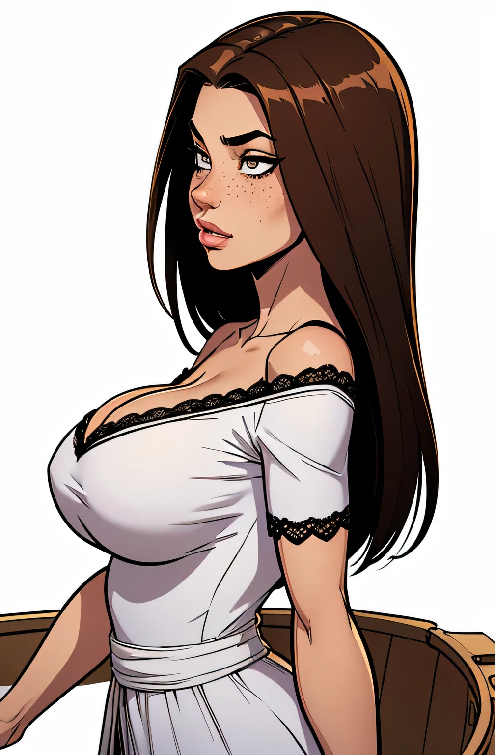 Realistic Photos, lip gloss, NSFW, drawing, Realistic, Best Quality, Super High Resolution, depth, Pastel color, Natural Shading, focus on face, Face only, looking at the scenes, 1girl, Dejah Thoris, topless, long hair, Black hair, Amber and well-detailed eyes, amber eyes, pale white skin, detailed wallpaper, looking into the camera, black background, calm look