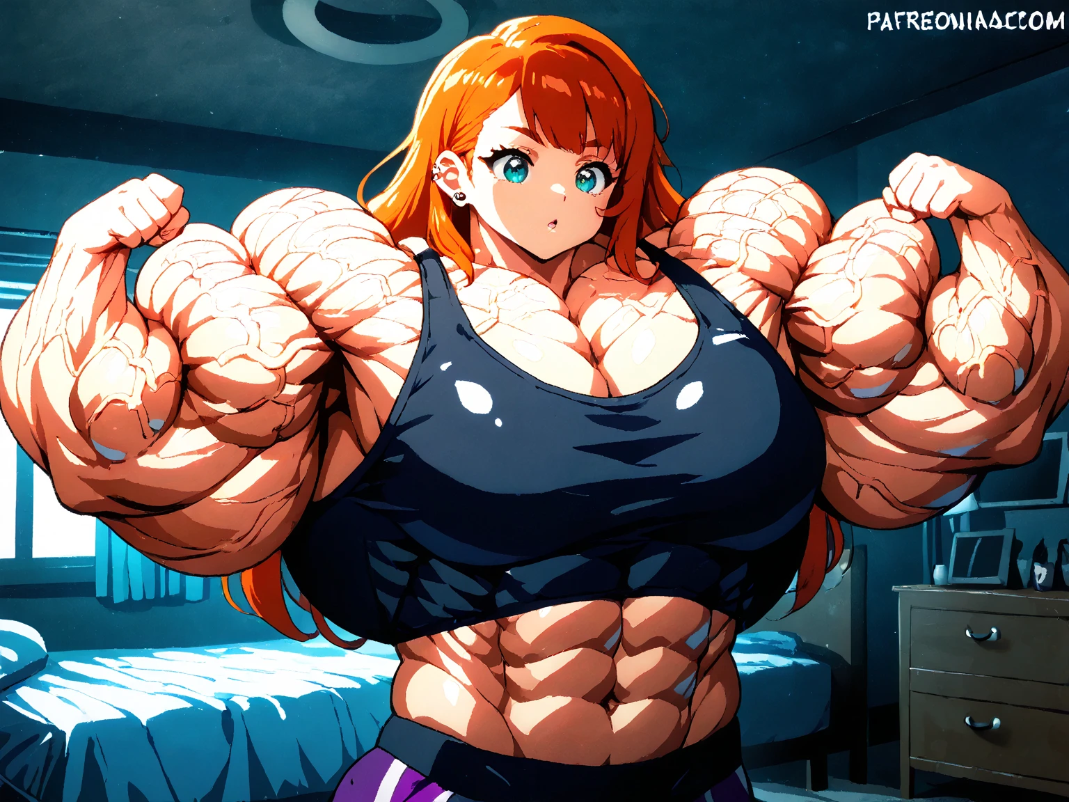 Muscle gaintess pumped woman growth angry
