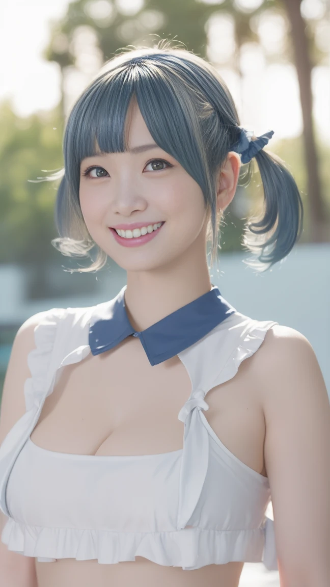 Usada Pekora, Animal ears, Blue hair, braid, carrot Hair Ornament, food-themed Hair Ornament, Hair Ornament, multicolored hair, Rabbit ears, twin braids, Twin-tailed, Two-tone hair,A smile,swim wears