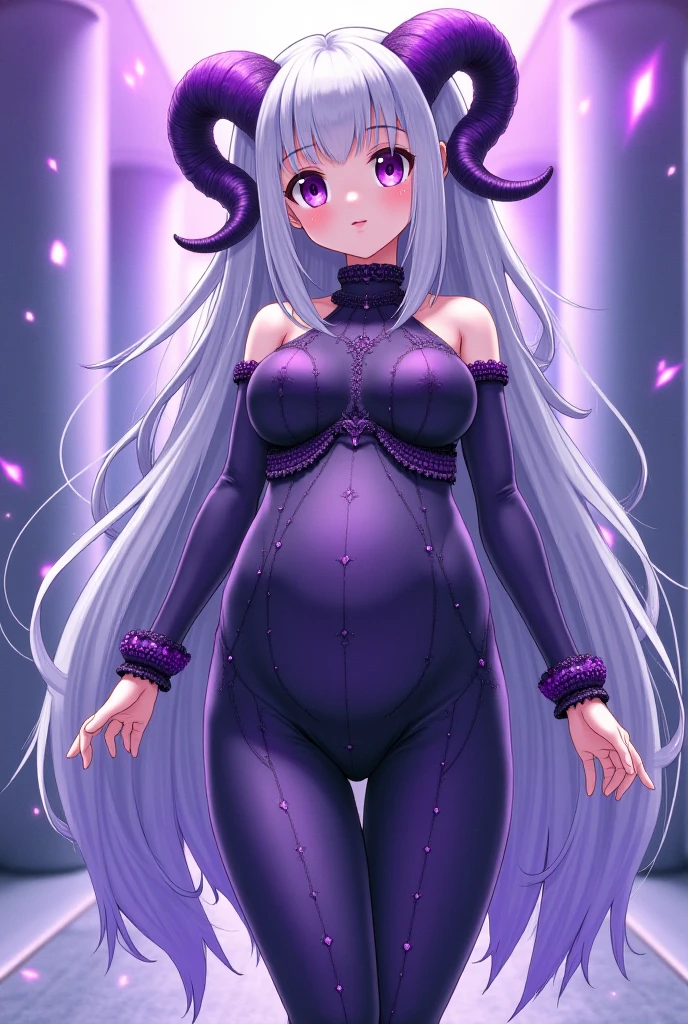 Athena,Extra long purple hair,Purple Eyes,Black one-piece dress,The long jumpsuit is very sexy,barefoot,A black hole in the background universe,Purple black hole please,This time the drawing is better and the proportions of the characters are more normal.,Better posture