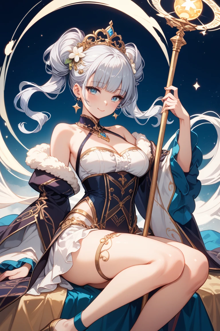 One girl, snow leopard tail, fluffy tail, snow leopard ears, white eyes with vertical pupils, long white hair, cute face, slave clothers, blushing, cowboy shoot