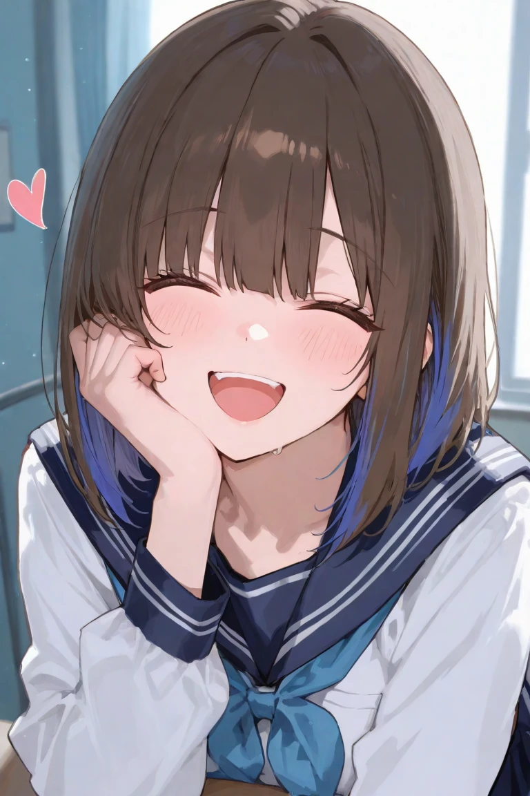 score_9, score_8_up, score_7_up, score_6_up,
 <lora:Komagawa_Uta:0.9> uta, 1girl, solo, short hair, school uniform, tongue, brown hair, blue eyes, tongue out, licking, saliva, serafuku, licking finger
