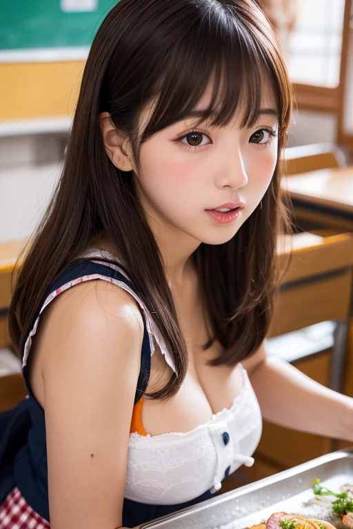 Japanese schoolgirl),((Beautiful girl)),cleavage,the expression imagining what feels good:1.2,(perfect body beauty:1.2),((perfect body)),