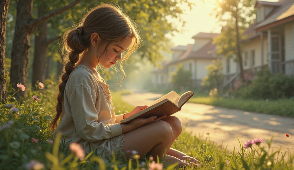 （8K，RAW photos，best qualtiy，tmasterpiece：1.2），（realisticlying，photograph realistic：1.37），desks，a chair，Girl reading in chair by library window（a white long skirt），The sun is shining on the girl
