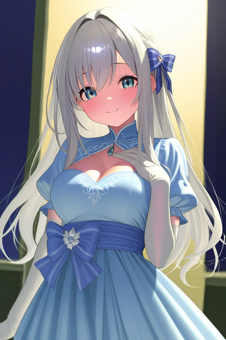 NSFW,((1man with 1woman,Doing)), Paizuri squeeze,paizuri,breasts blowjob,breast in 1penis,(Best Quality,4K,8K,hight resolution,masutepiece:1.2),Ultra-detailed,Beautiful Girl,Enchanted,Enchanting,cheerfulness,divine,magical effect,silver white hair,e Blue Eyes,pale pink wedding dresses,Bride's crown,small amount of sky blue cloth,Sophisticated clothing,detailed lace,Delicate frills,Bedroom,solo person,during night,lacepantyhose,sacred stripes,Smile with open mouth,Transparent costume,jewel decorations