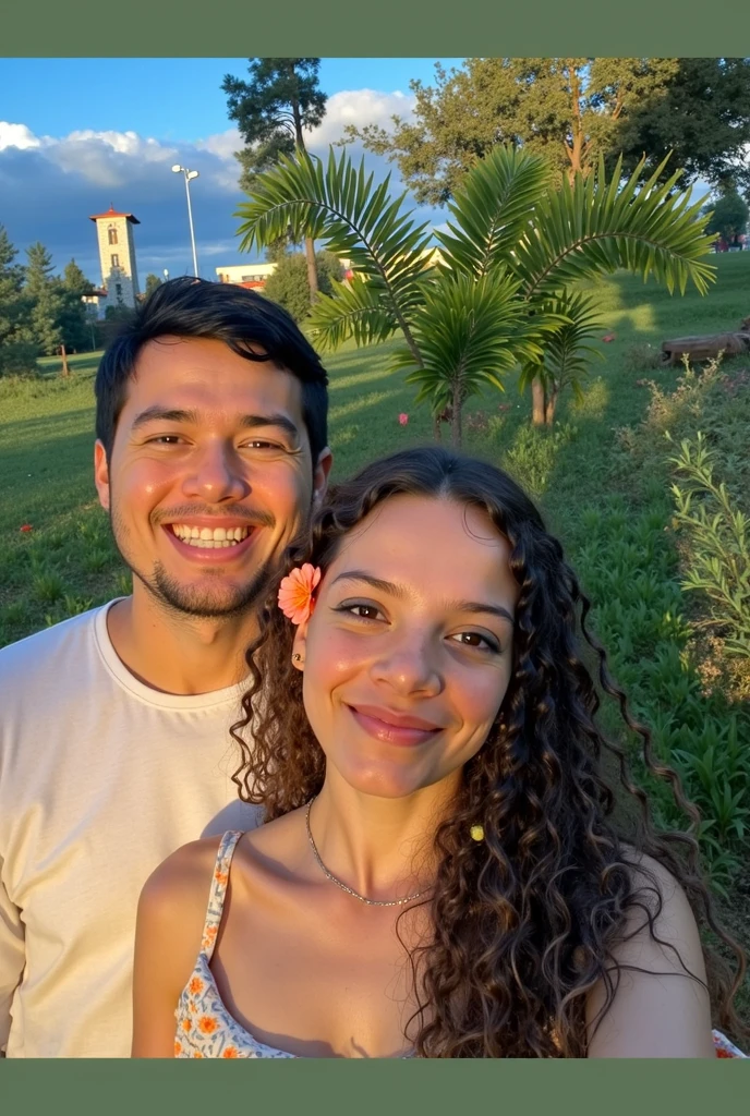 There's a man and a woman hugging each other by the water, Cascadas al fondo, Foto de vacaciones, momma and papa, con cascadas, Cascada al fondo, photo session, con cascadas, De pie cerca de una cascada, junto a una cascada, having a great time, Hermoso entorno, Detallado!, beautiful sunny day, De pie frente a una cascada, por Gladys Dawson