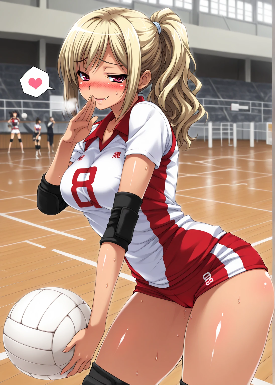 unity 8k wallpaper, anatomically correct, (((masterpiece))), (((best quality))), (((ultra detailed))), (((high-resolution))), ((Ultimate cutie)), perfect hands, perfect finger, (((good anatomy))), detailed beautiful face, shiny hair, (((gyaru))), (potbelly), (curvy), medium breasts, ((Thick thighs)), (((solo))), ((seductive smile)), (((blush))), (half open mouth),
BREAK, (((sit astride the perfectly spherical shape 6-inch volleyball))), (((Straddling a perfectly spherical 6" volleyball))), (((Perfectly spherical 6" volleyball fits perfectly crotch))), BREAK, (((Rub the Perfectly spherical 6" volleyball against crotch))),
BREAK, (Collared volleyball uniforms), sleeveless, ((buruma)), ((kneepad)), (pussy juice stained), (elbow pad), (((sweat))), (((covered in sweat))), ((deep breathing)), in Volleyball Court, indoor, lighting, looking at viewer, full body, (spoken heart)