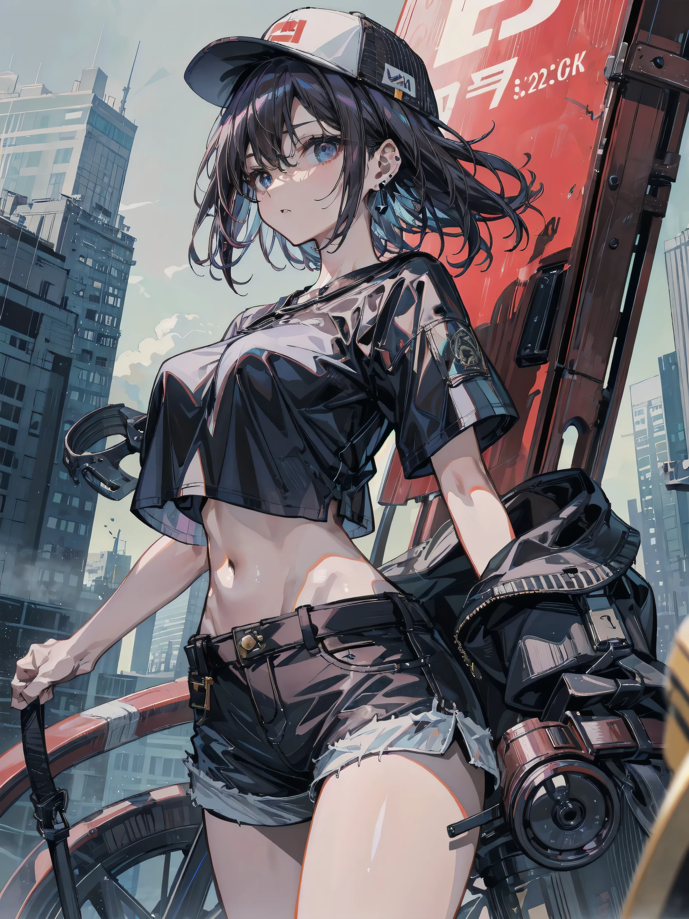 ((A huge black-haired female soldier in a camouflage bikini is walking through the valley of a destroyed city, holding a weapon))
Complex composition from below (Blue sky) ((Thunder clouds)) Masterpiece Anime style Delicate painting 4k 90's
Huge crowd ((situation)) ((destroyed metropolis)) ((collapsed building)) ((broken car)) ((car)) ((vehicle)) ((heap of rubble)) ((fire)) ((explosive smoke))
((Abs)) ((Muscular)) ((Camouflage bikini)) Military jacket ((Bandana)) Rifle Bazouga Heavy weapon Military knife Military boots Broken tank Female Titan girl Full body
Crowd Unreal Engine, cleavage, a picture, lovely picture, beautiful analog style, whole body,Giantess, Growth, Macro, In city, Standing, GTS,GTS, Giantess Female Giant, huge high school girl in the valley between buildings, skyscraper area, big city