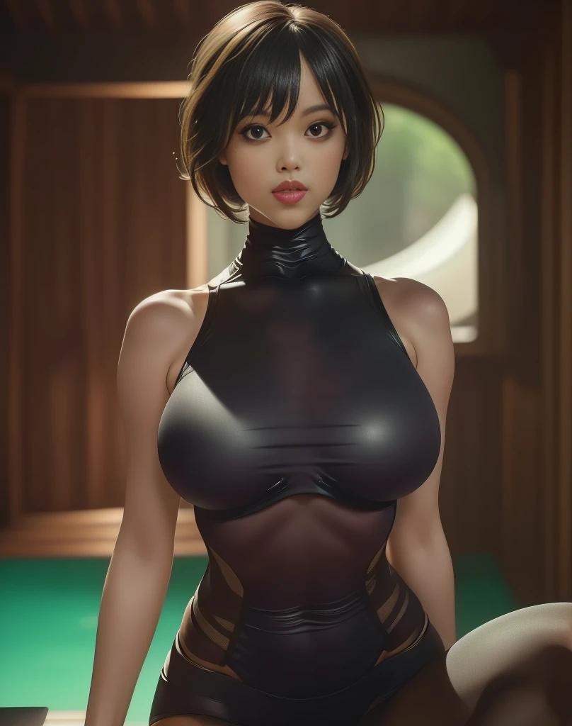 (best quality:1.5, highres, UHD, 4K, detailed lighting, shaders), gray metalic afro haired, gradient hair, large breasts, suit, black shirt, black social shirt, black short skirt, mature woman , (pov), white background, colorful eyeshadow, dramatic lighting, sparkling eyes, sensual expression, golden earrings, flowing hair, delicate facial features, soft skinned, high cheekbones, urban setting, white background, dont look for the camera, lean forward, full body