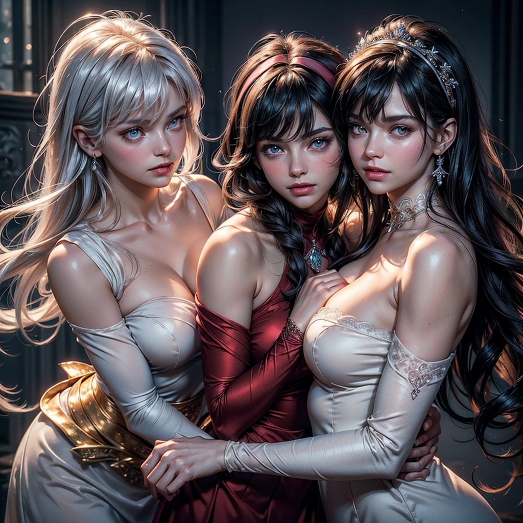 ulzzang-6500-v1.1, (RAW photogr:1.2), (realisticlying:1.4), Beautiful Meticulous Girl, Very detailed eyes and face, Beautiful fine eyes, ultra - detailed, A high resolution, The is very detailed, Best quality at best, tmasterpiece, ((A princess))), (Sexy long dress)), ((Cleavage is seductive)), ((see_through)), ((cleanness)), ((g_string)), ((Complicated details)), ((see_through_dress)), full bodyesbian, Slim body, Petite body, beautiful detailed fullbody, (()), ((see_through_nipple:1.2)), ((Imperial bedroom)), (()), ((bare_breast))(wallpaper hd)