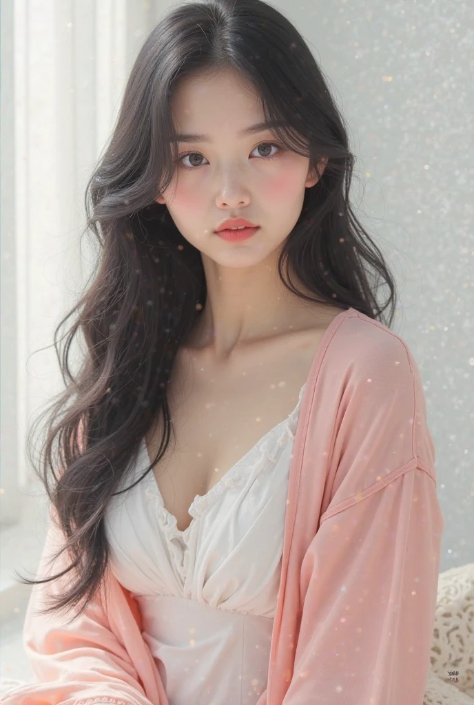 Best quality,masterpiece,Ultra-high resolution,RAW photos, Cat ears,cute,In the light,deep shadow,Low profile,Cold Light,sexy look,Long hair,((best quality: 1.5)) ((masterpiece: 0.8)), Intricate details, Clear focus, professional, real life, Real facial expression, Dynamic poses, ((([Large breasts:0.8])))),((Sleep on the floor))
