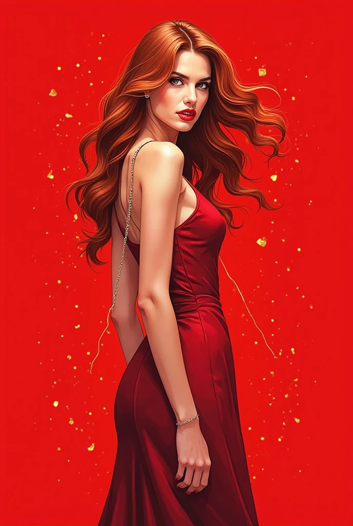 a beautiful woman in a red spaghetti strap dress, long black coat, detailed face, stunning eyes, luscious lips, gorgeous figure, flawless skin, dynamic pose, dramatic lighting, cinematic composition, vibrant colors, oil painting, photorealistic, hyper detailed, 8k