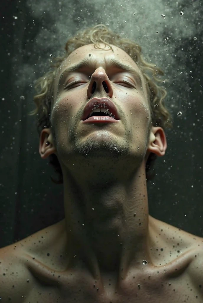 Sad young man made out of candle wax dripping creepy
