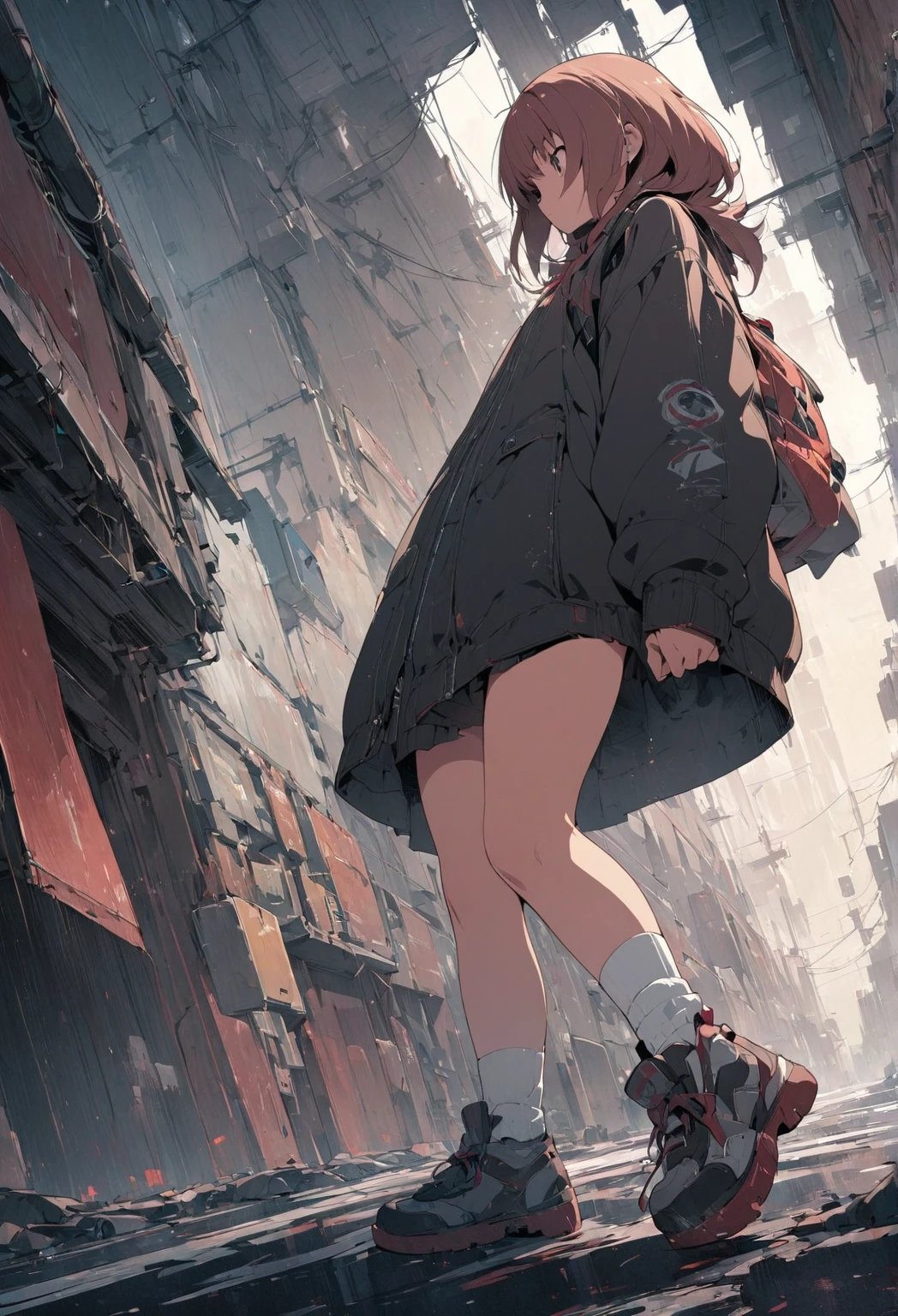 ultra-detailed,(best quality),((masterpiece)),(highres),original,extremely detailed 8K wallpaper,(an extremely delicate and beautiful),
anime,
\\,
BREAK
1girl,orange shoes,solo,sitting,sky,clouds,outdoors,black hair,bird,upward view,blue sky,white socks,daytime,orange jacket,building,long sleeves,leaves,long hair,stairs,red headband,pump Rope,headband,bangs,cloudy sky,from_below,wide_shot,