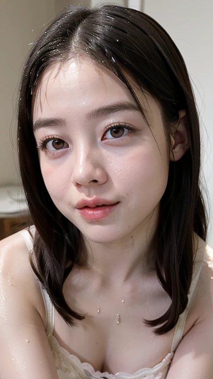 (masterpiece, best quality:1.2), portrait photography, shiny skin, (detailed skin:1), (detailed face:1), (detailed eyes:1), nsfw, (a photo of :1.0), (18yo:1.1), (Japanese idol:1.1), beautiful face, (baby face:1.0), (flat chest:1.0), (inverted nipples), (short:1.0), (no making:1.2), (curvy:1.0), long ponytail, (half-open mouth:0.7), sexfb