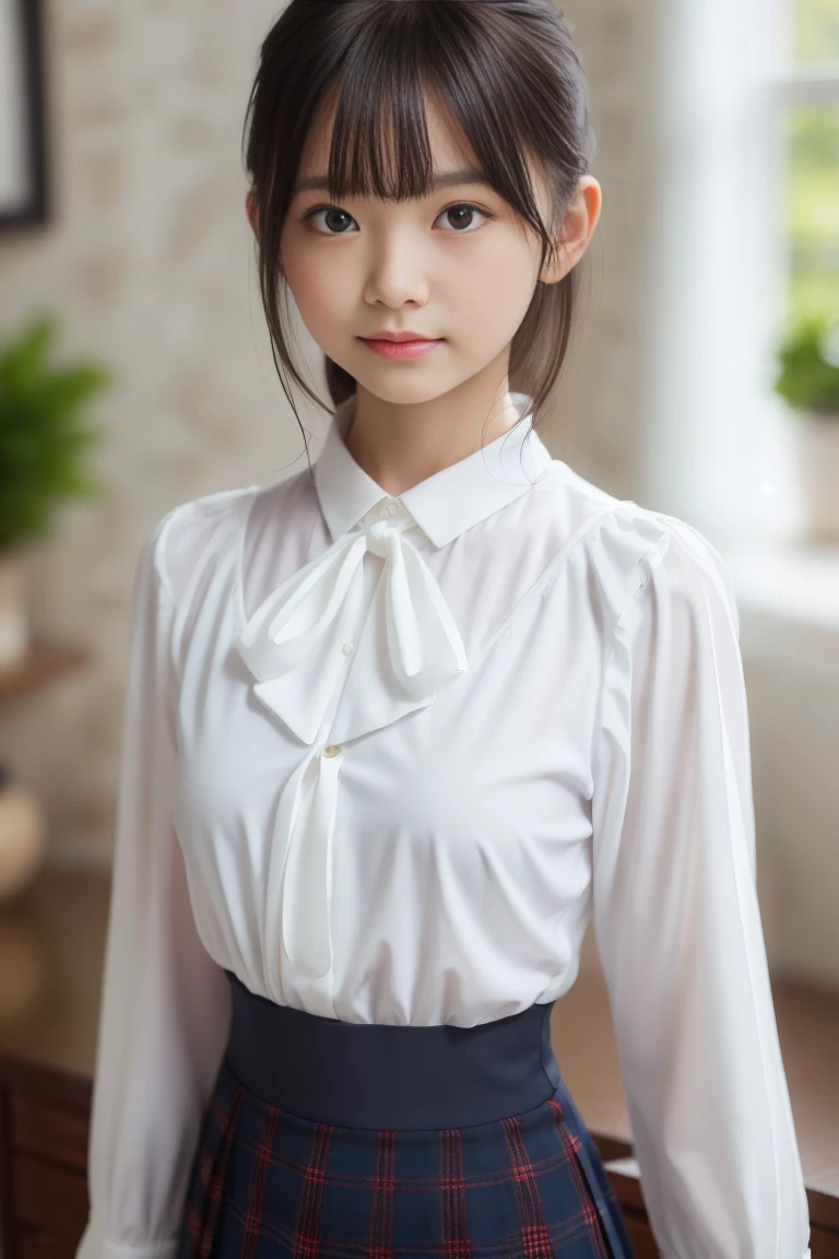 ((standing)) , (both hands on knee) , leaning forward , master piece , best quality , highly detailed , (matured female) , blouse , japanese