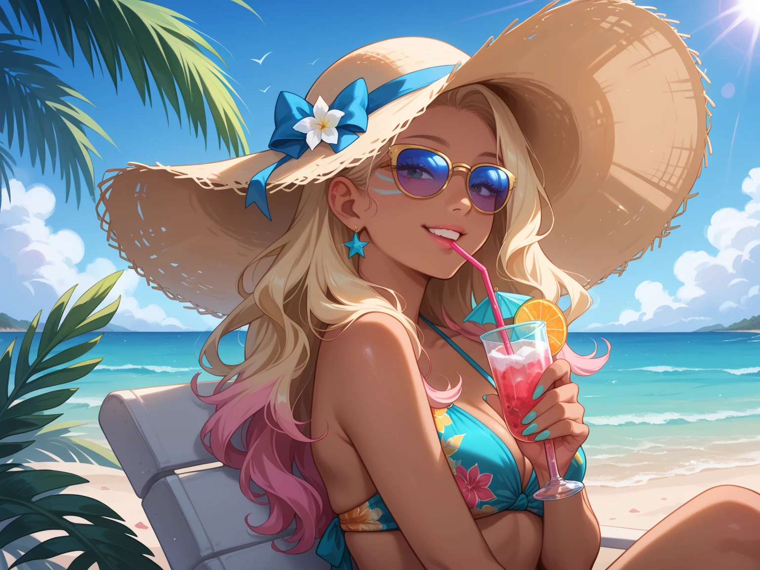 blonde naked woman in a pink hat holding a drink on a summer beach, (((naked))), (((NSFW))), (((sex))), (((no underwear))), (((show pussy))), (((bare pussy))), (((big breast))), beautiful feminine body, slim body, candy girl, white tank top with a print, bubblegum body, 90s style, 9 0 s vibe, 🎀 🧟 🍓 🧚, in style of petra collins, 90s aesthetic, 9 0 s aesthetic, soda themed girl, wearing a cute top, y 2 k aesthetic