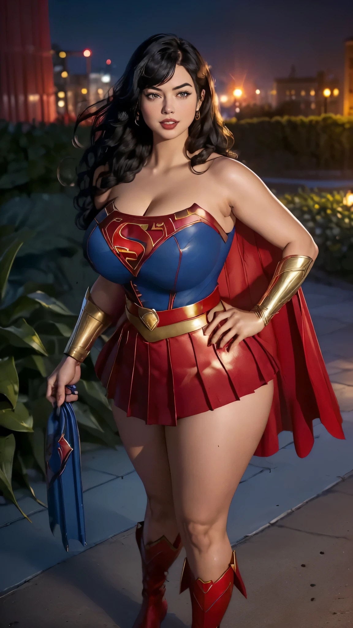 Make it real, realistic, savita bhabhi, wonder woman dress, cosplay, costume, big breasts, sexy cleavage, curvy body, indian, black hair