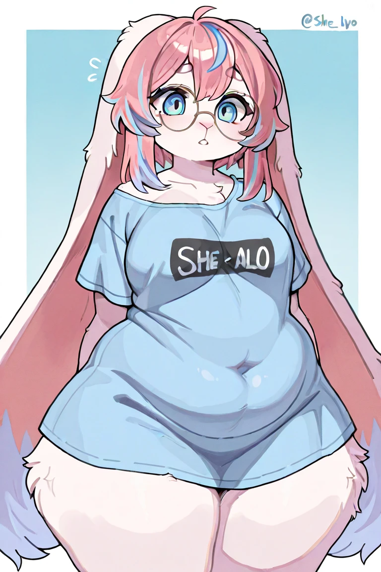 (bust:1.5),책 더미 위에 앉아 있는 big bust을 가진 애니메이션 캐릭터, Tsk tsk, , She has a jiggly, fat, round belly, brother, Ahegao, Kantai Collection Style, Fat Chan, thick black lineart, Shikamimi, cel shaded animation, brother proportions, big tummy, umamusume,(big bust:1.5), (Black eyes with a slight purple tint:1.5), (Very white and long hair with a bluish tint, weak perm:1.5), (white sleeves wrapped around arms, oversized white shirt, oversized white shirt:1.5), (bare foot, round-rimmed glasses:1.5), (Belly Fat, muffin top, plump:1.1), (smiling faintly:1.5),(human ear,thin legs:1.5),
