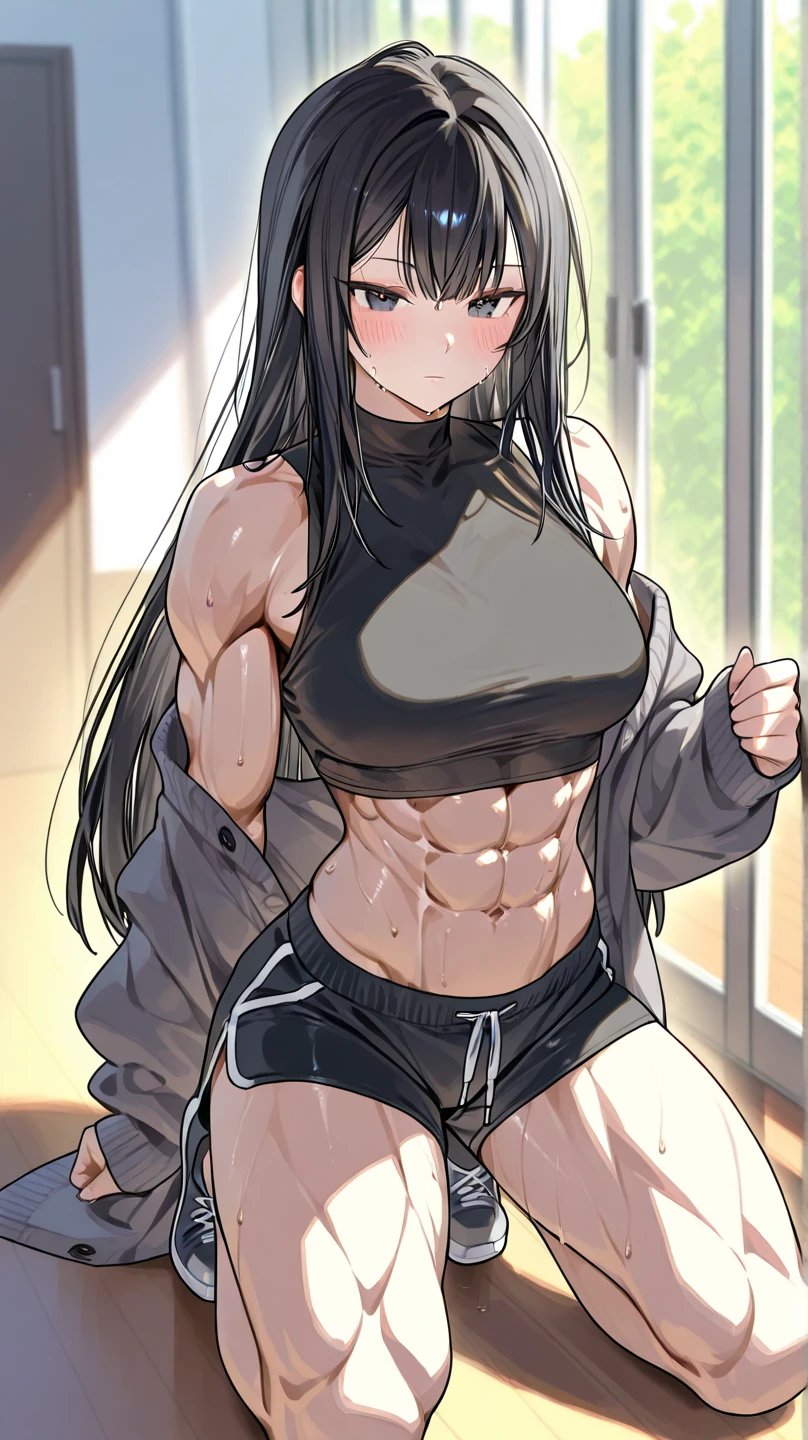 beautiful girl、Big Breasts、Abdominal muscleuscular、Muscular Beauty、Style Batsugun、Nice body、Micro Bikini、Black Hair、long hair、Are standing、The whole body is visible、Place your hands behind your head.、bodybuilding、indoor、venue、Contest、A gentle smile、Several beautiful women lined up