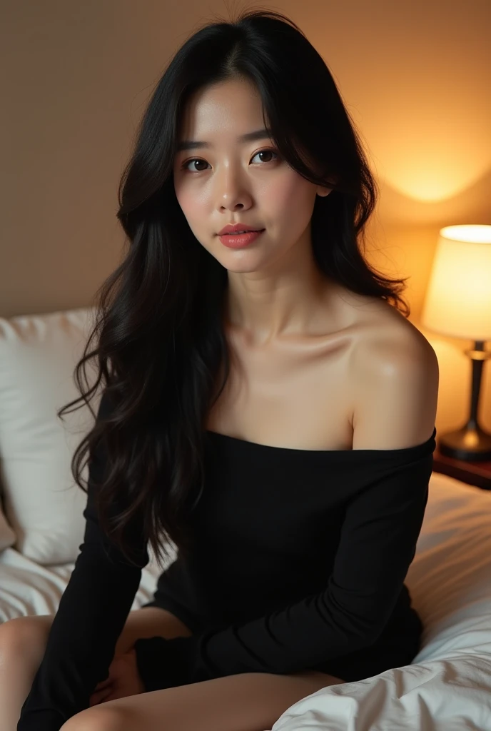 beautiful detailed young woman, 18 years old, black short sleeve sweater, visible legs, (best quality,4k,8k,highres,masterpiece:1.2),ultra-detailed,(realistic,photorealistic,photo-realistic:1.37),elegant,graceful,natural light,soft lighting,warm colors,detailed facial features,long eyelashes,full lips,glowing skin,portrait,fashion photography
