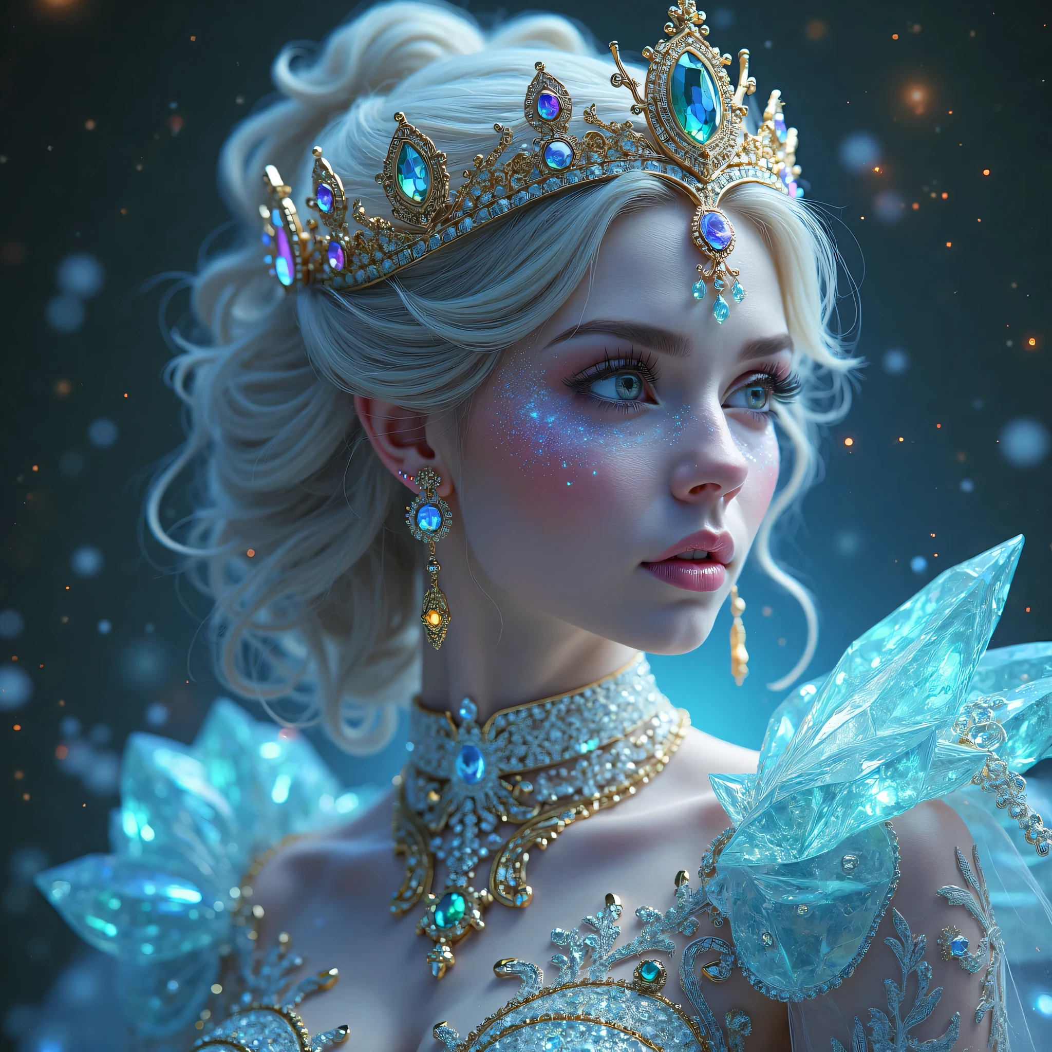 A photograph of 1girl, dress transparent, body,light gems ornate, glitter, diamond, details, detailed scene, magical items, highly detailed scene, masterpiece<lora:ornate:1.99>