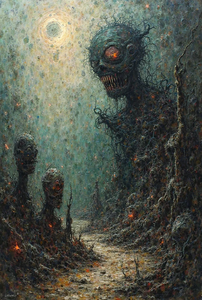 a close up of a painting of a swamp with trees and water, bloody river in hell, detailed 4k horror artwork, just art for dark metal music, hellish landscape, hell scape, sickened flesh decay, vomiting blood, rotting flesh, rivers of blood, beksinski and dan mumford, mark riddick, rotting, pushead art