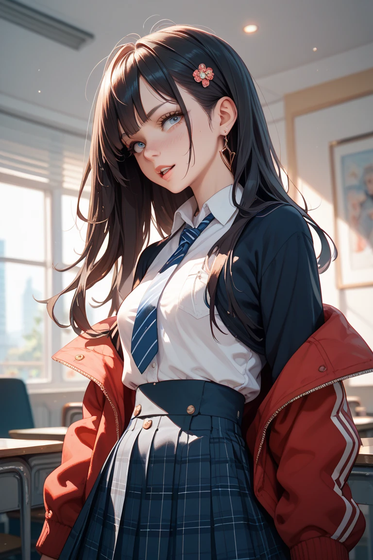 a frustrated school girl who is afraid, front shot