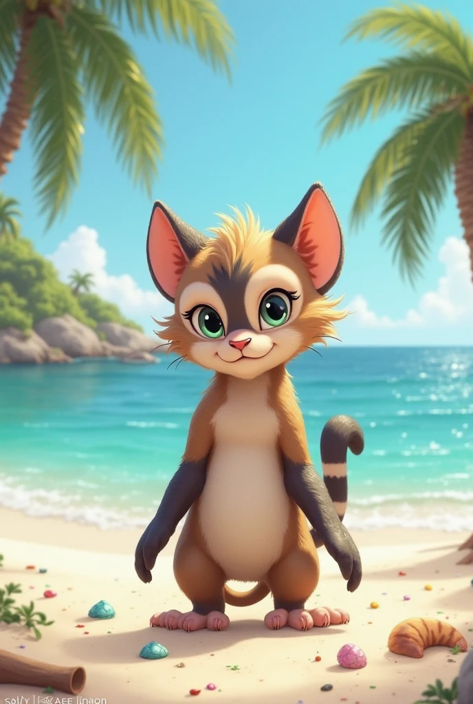 a cute female otter with fluffy detailed fur, cyberware enhancements, sitting, spread legs, smiling happily, summer scene, highly detailed, 8k, photorealistic, masterpiece, realistic, hyper detailed, intricate details, vibrant colors, cinematic lighting, dynamic composition, natural environment, organic textures, advanced technology, striking pose, cheerful expression