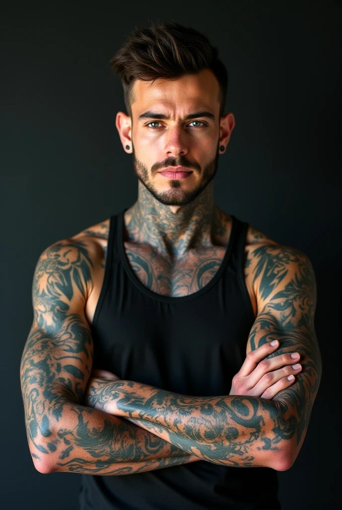 young athletic naked man, Marked body with a short beard and hair on the chest and groin with Colombian features