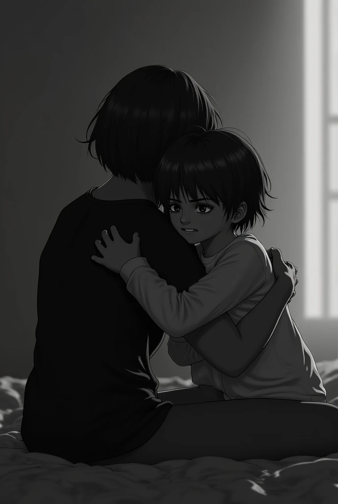 adult mother 50 years old, no underwear at home, has sex with his little son, son looks surprised, mother hugs her little son. son inserts penis into mother's pussy.