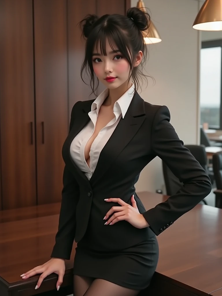 A very beautiful Japanese office lady、business suit、I can see her panties、Voluptuous body、Spread your legs、Bob Hair、No makeup