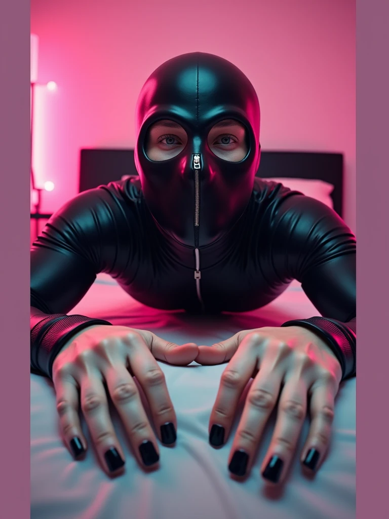 masterpiece, Best quality, realistic、a guy , femboy degrade, muscular, androgynous , hairy chest , casual muscular body,trans, mtf, makeup , cross dress man dressed in woman lingerie stockings , maid slave , sheet ghost costume,、shirtless., male body、l, black latex gloves, choker, abdomen tattoos, buldge , no face visible , mouth hole in mask ,mouth open gag, hand over face hiding eye, photo session photo model,